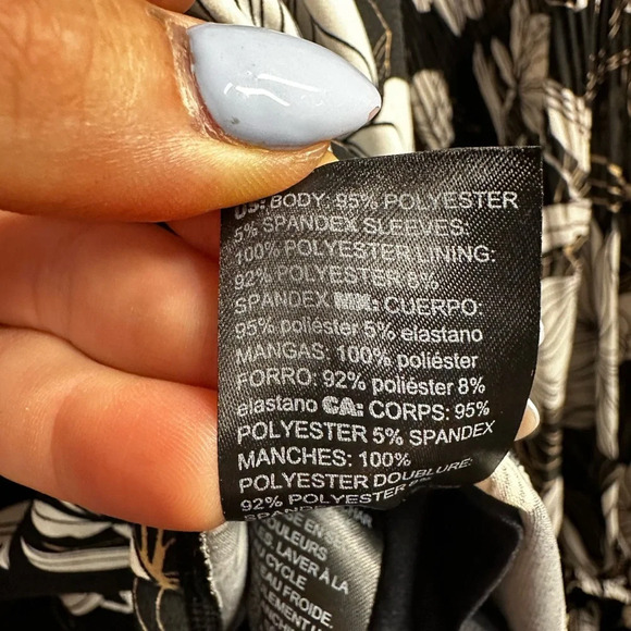 White House Black Market Fitted Wrap Blouse Black and White - Picture 8 of 10